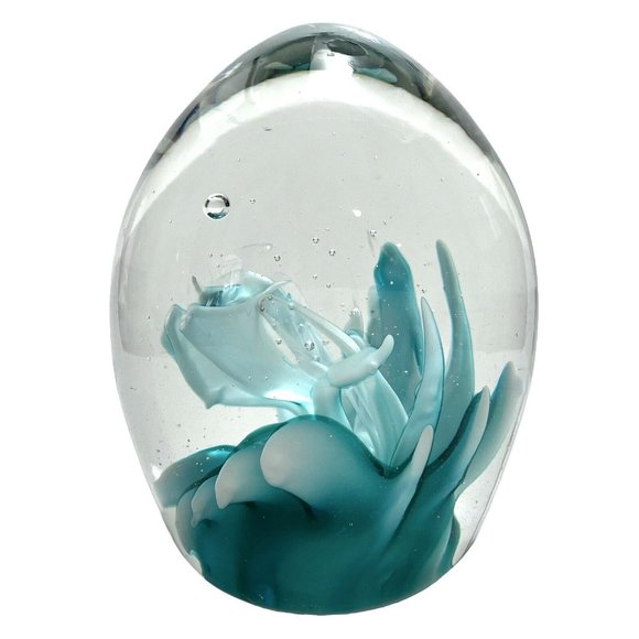 Vintage 1990s Abstract Sea Life Art Glass Paperweight Turquoise Clear Handblown - Picture 2 of 8